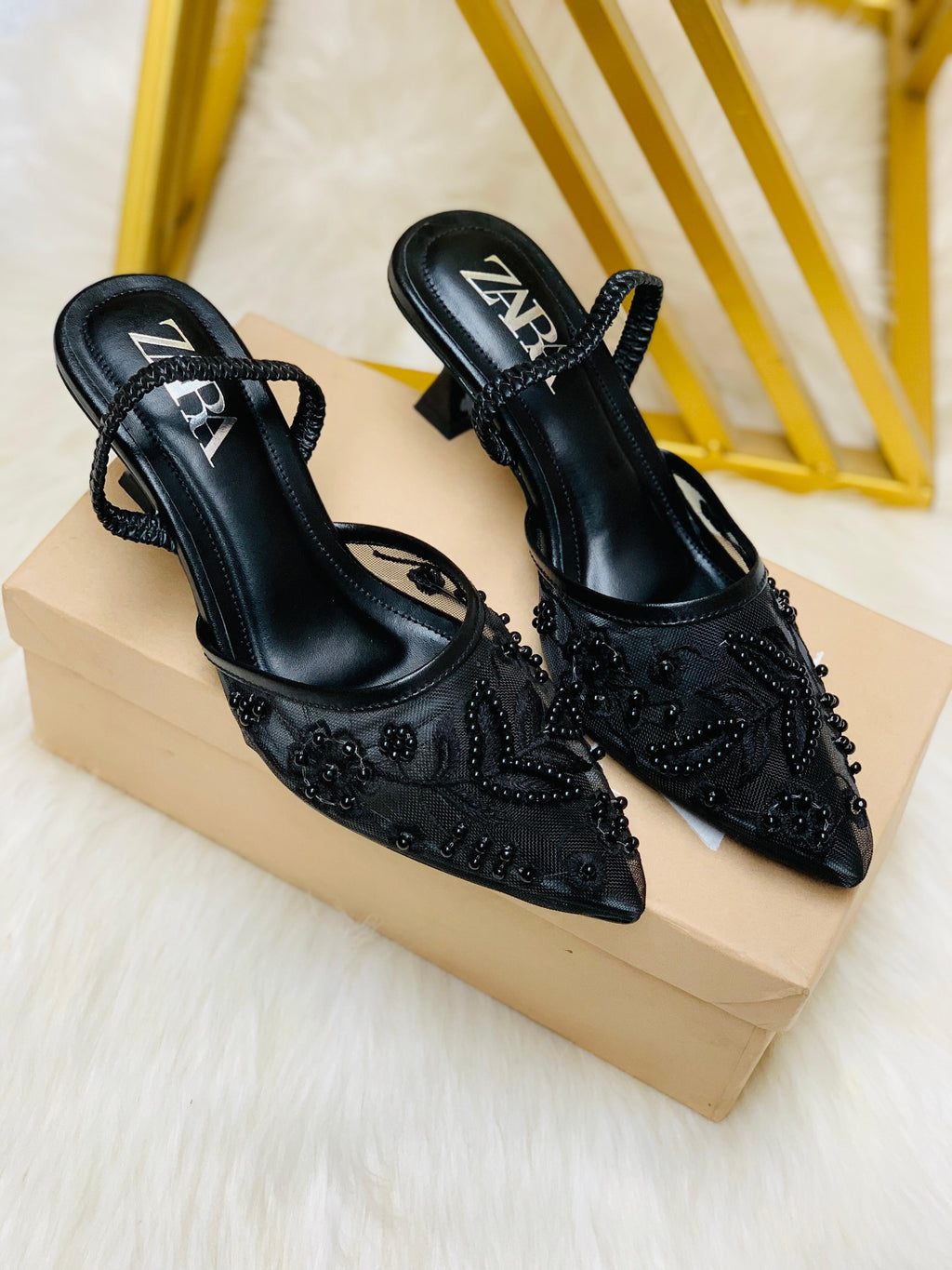 ZARA Net Pearl Embroidery Heel
