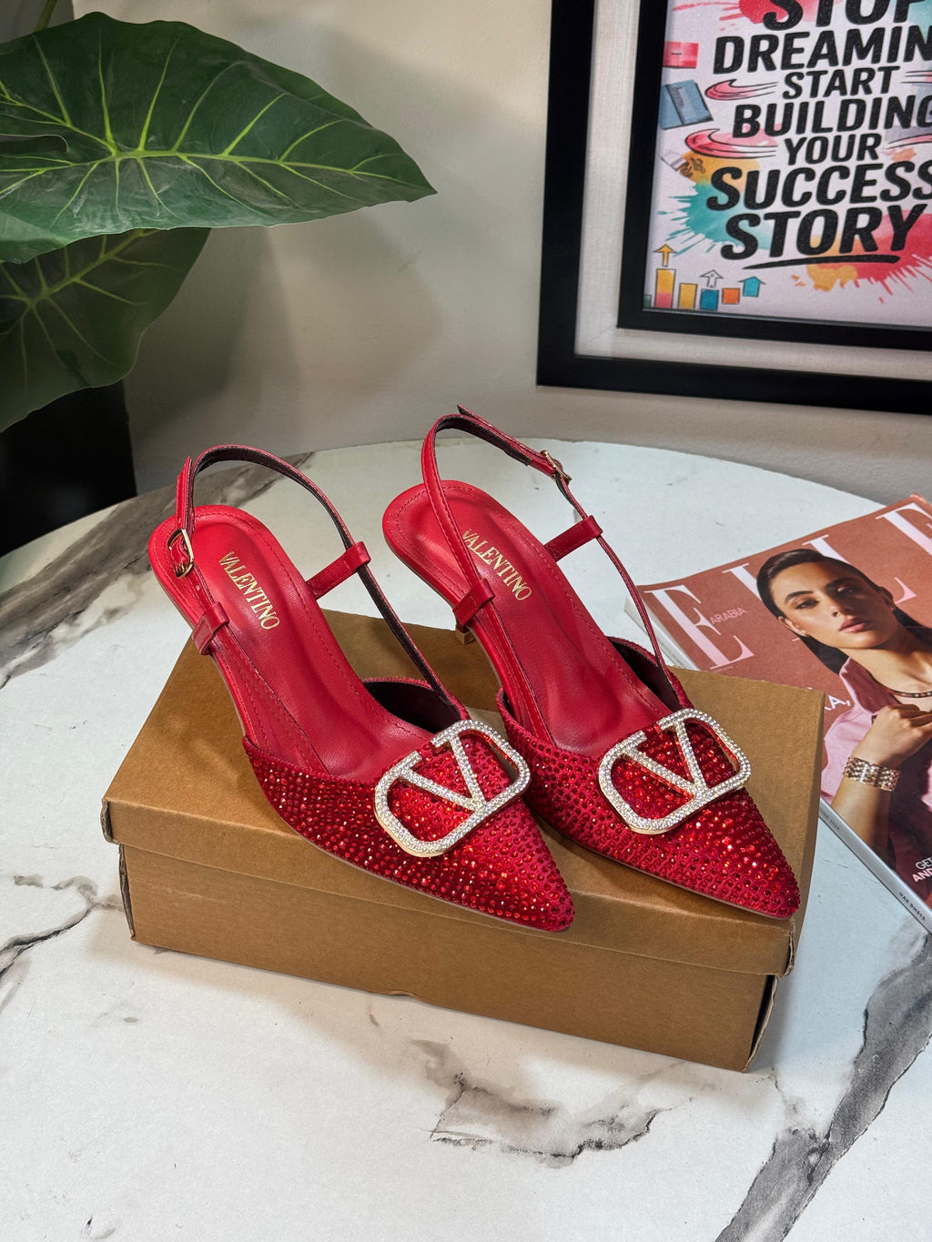 Valentino Crystal V Logo Slingback Heel