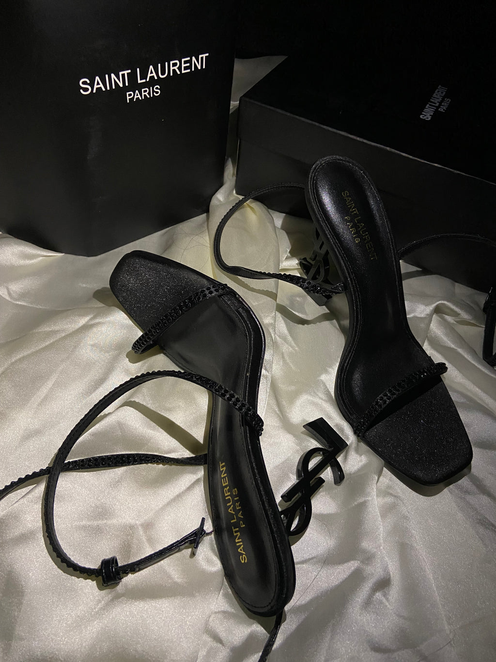 YSL-Inspired Black Ankle Strap Heels