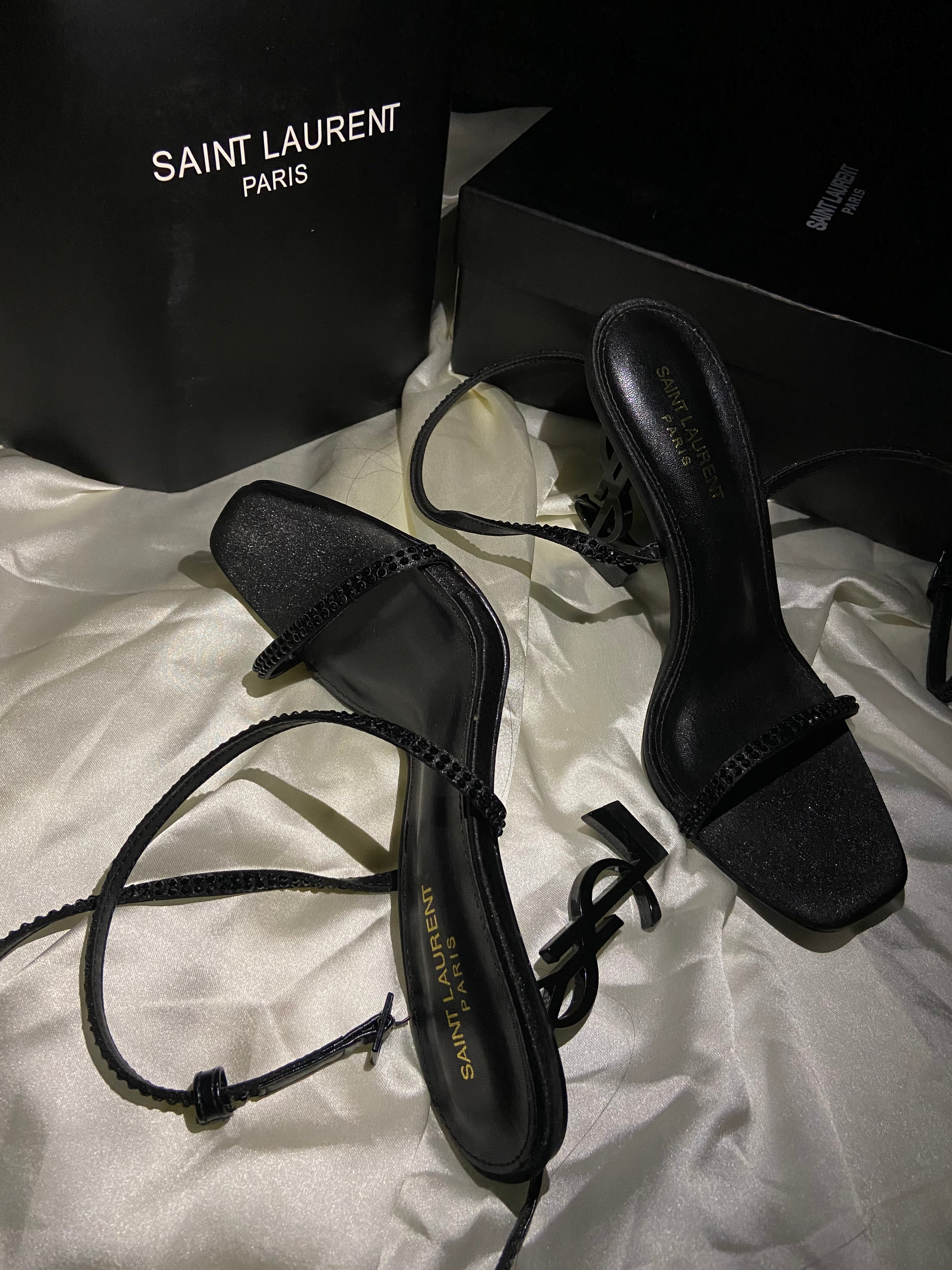 YSL-Inspired Black Ankle Strap Heels