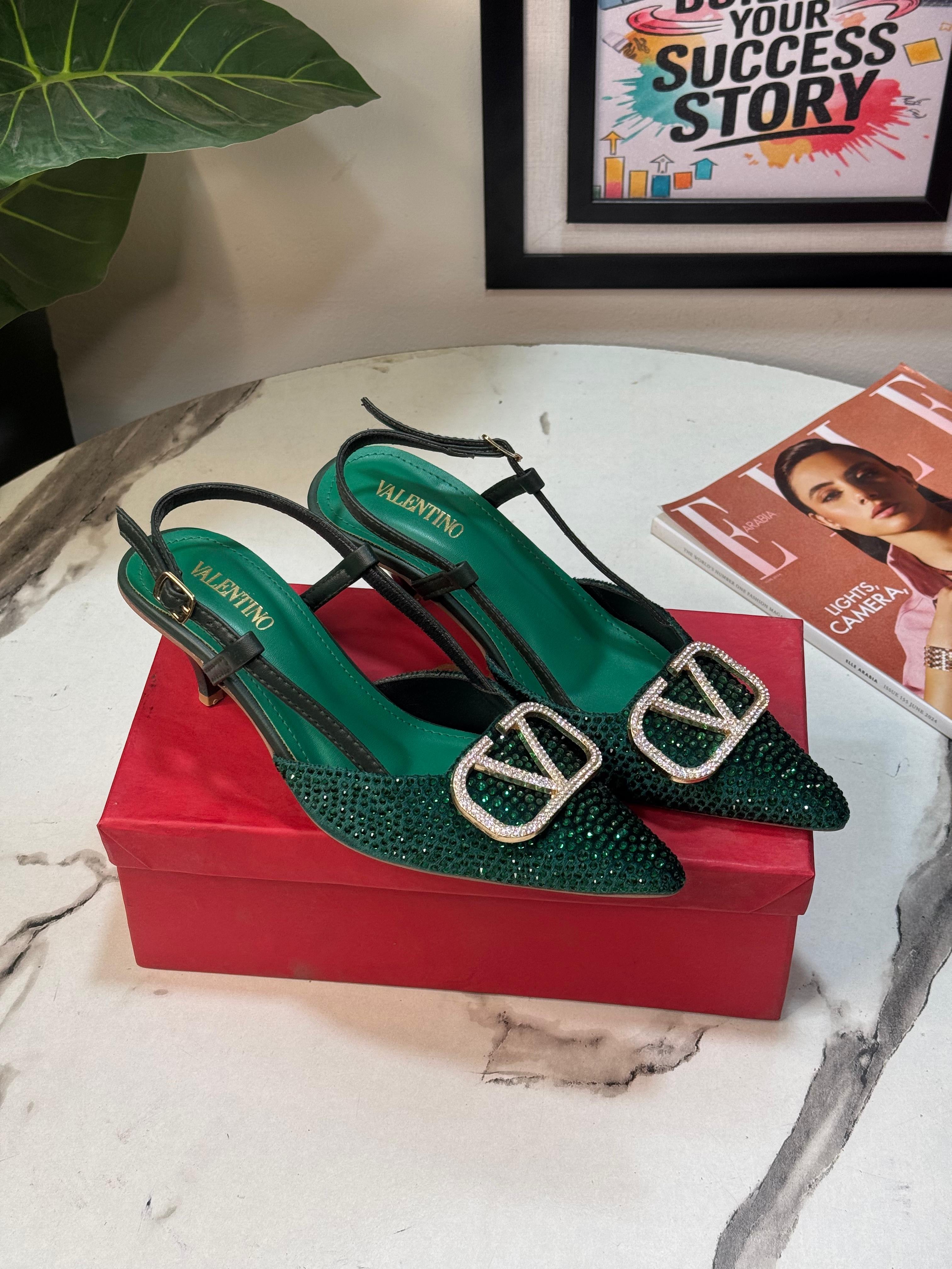 Valentino Crystal V Logo Slingback Heel