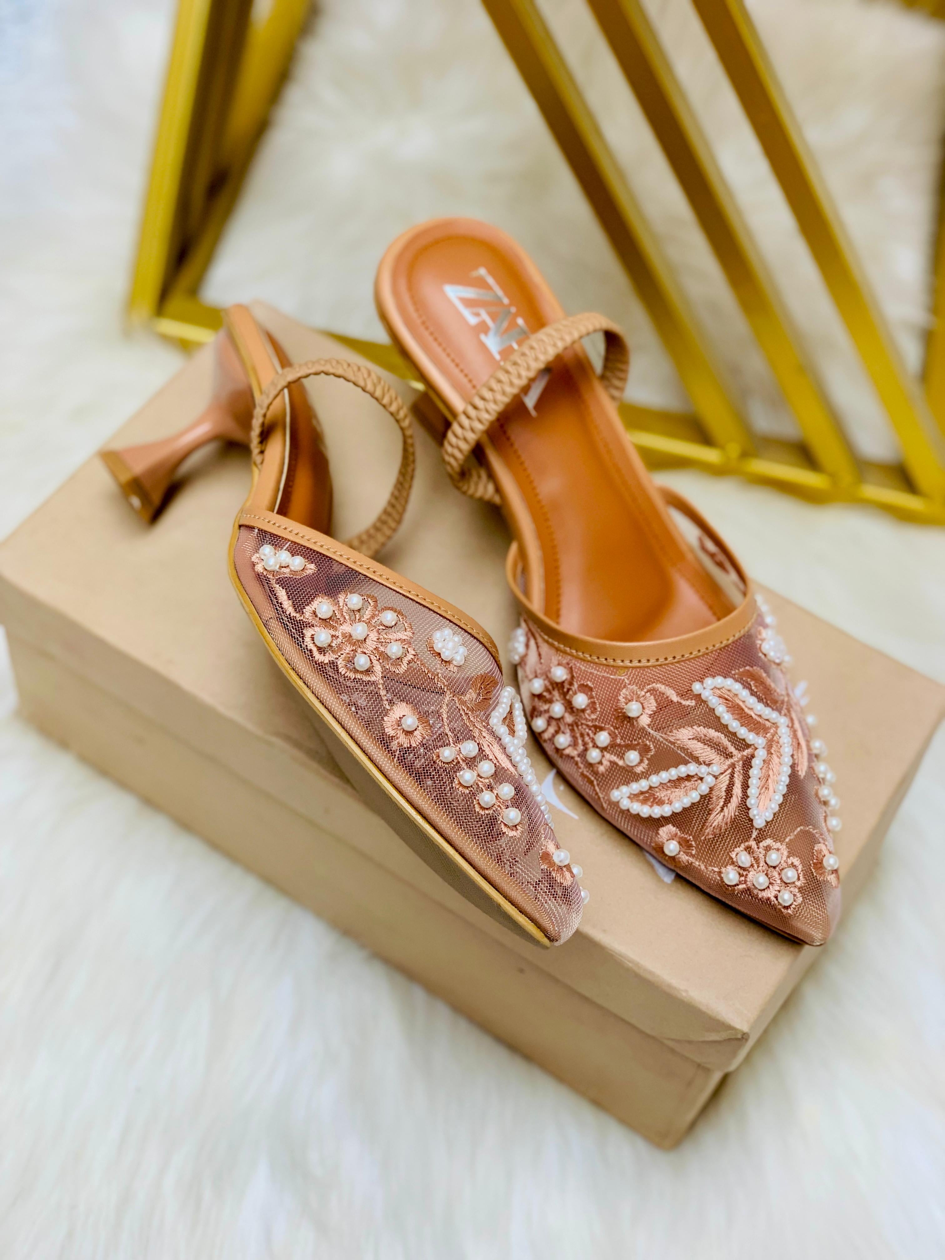 ZARA Net Pearl Embroidery Heel