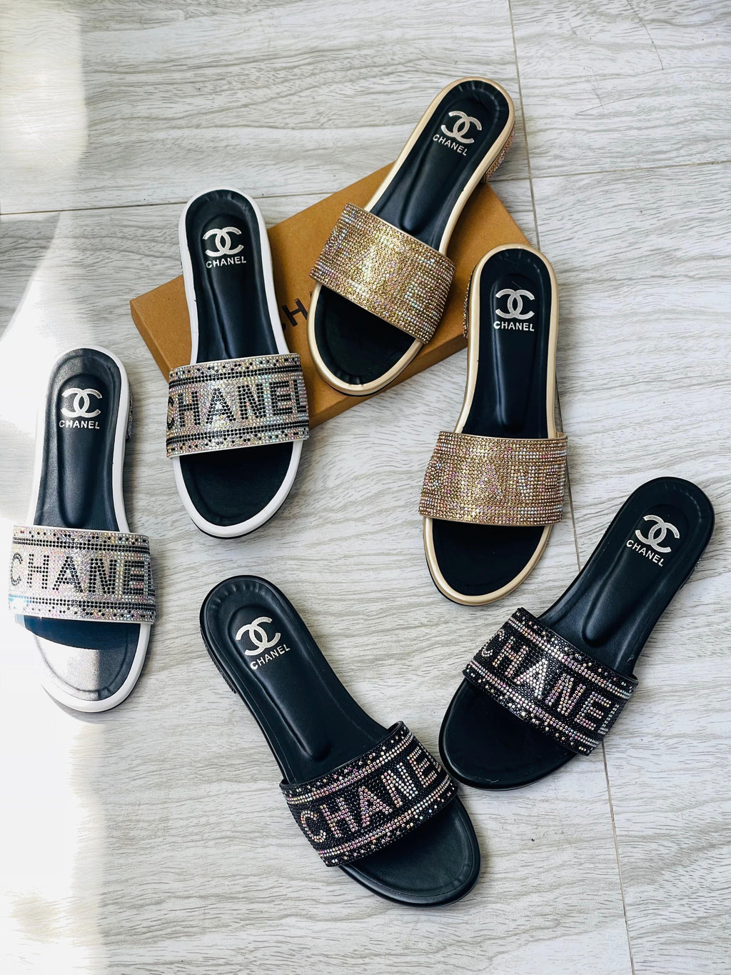 Channel Stone Heel Flats