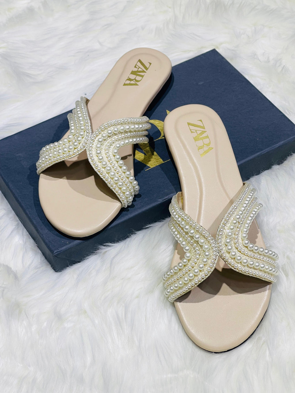 Zara Pearl Embroidered Flats