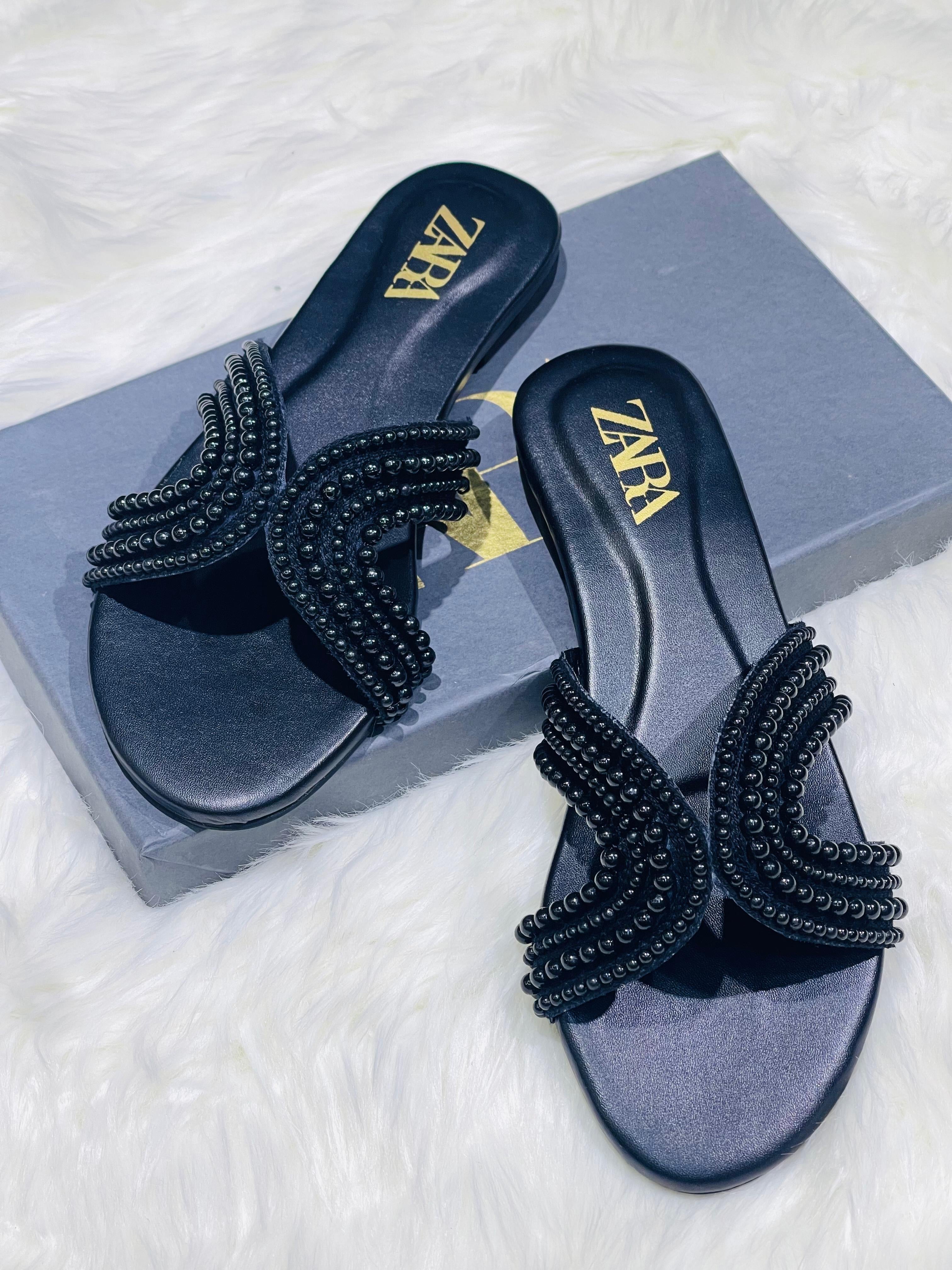 Zara Pearl Embroidered Flats