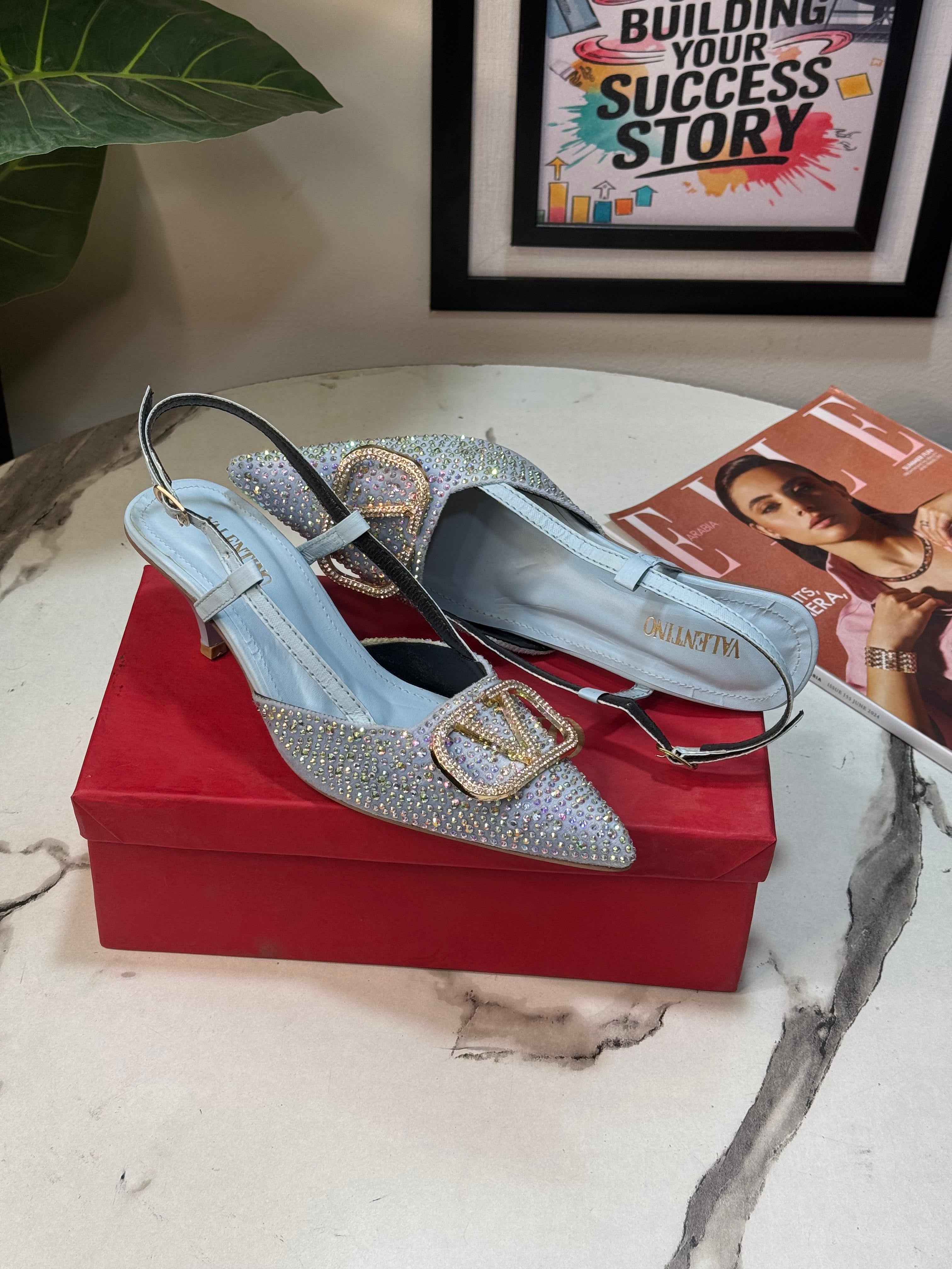 Valentino Crystal V Logo Slingback Heel