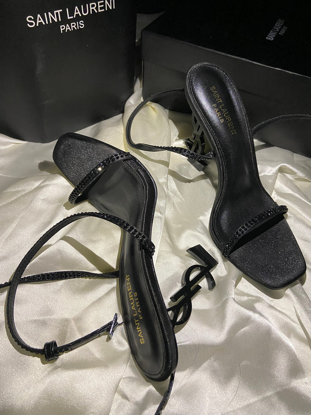 YSL-Inspired Black Ankle Strap Heels