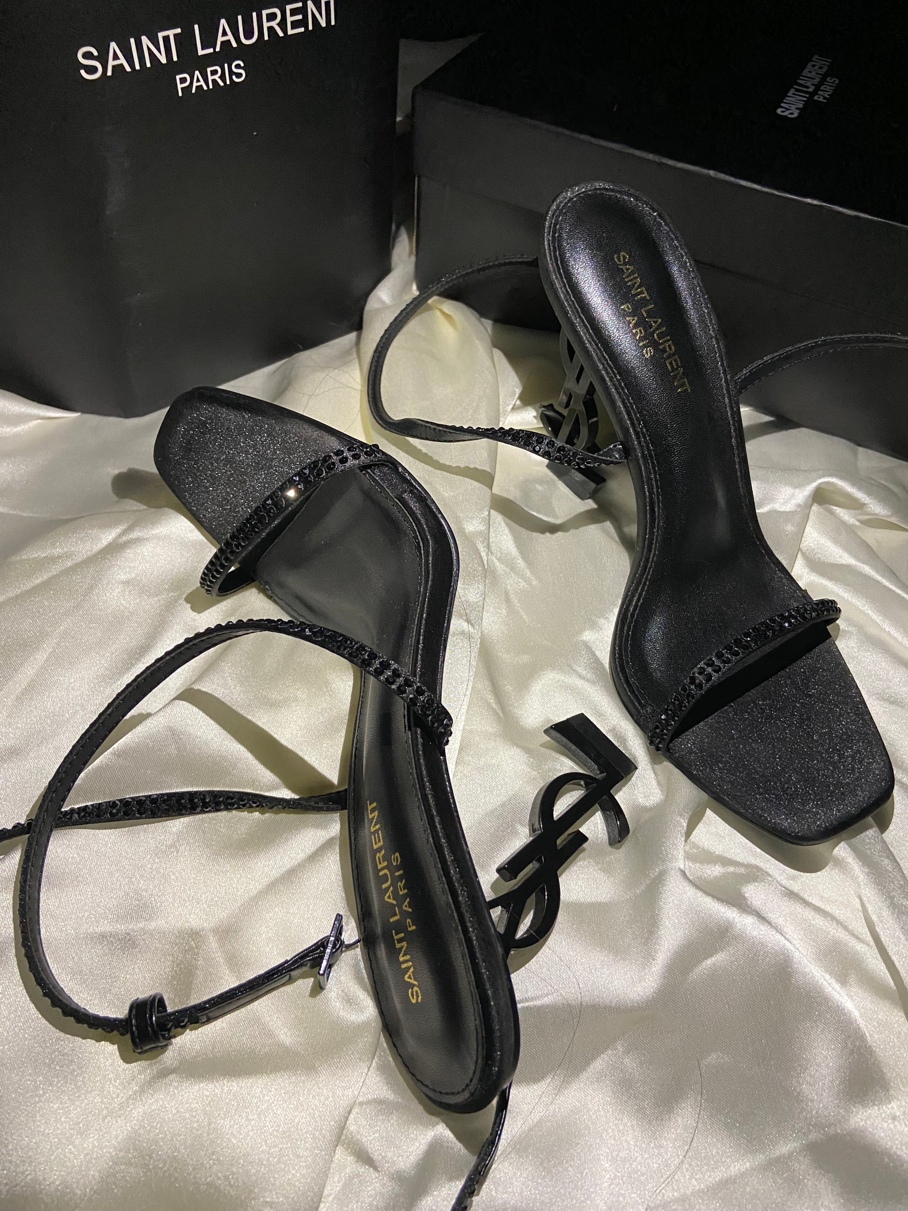YSL-Inspired Black Ankle Strap Heels
