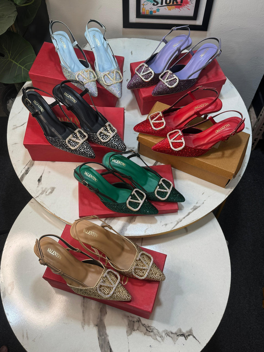 Valentino Crystal V Logo Slingback Heel