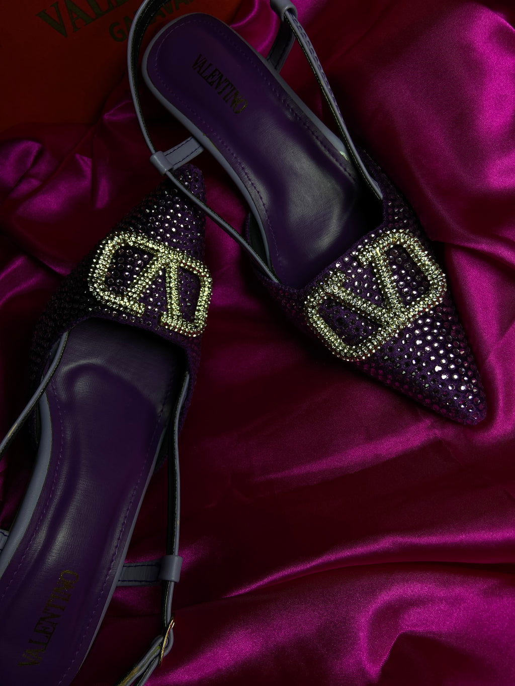Valentino Crystal V Logo Slingback Heel
