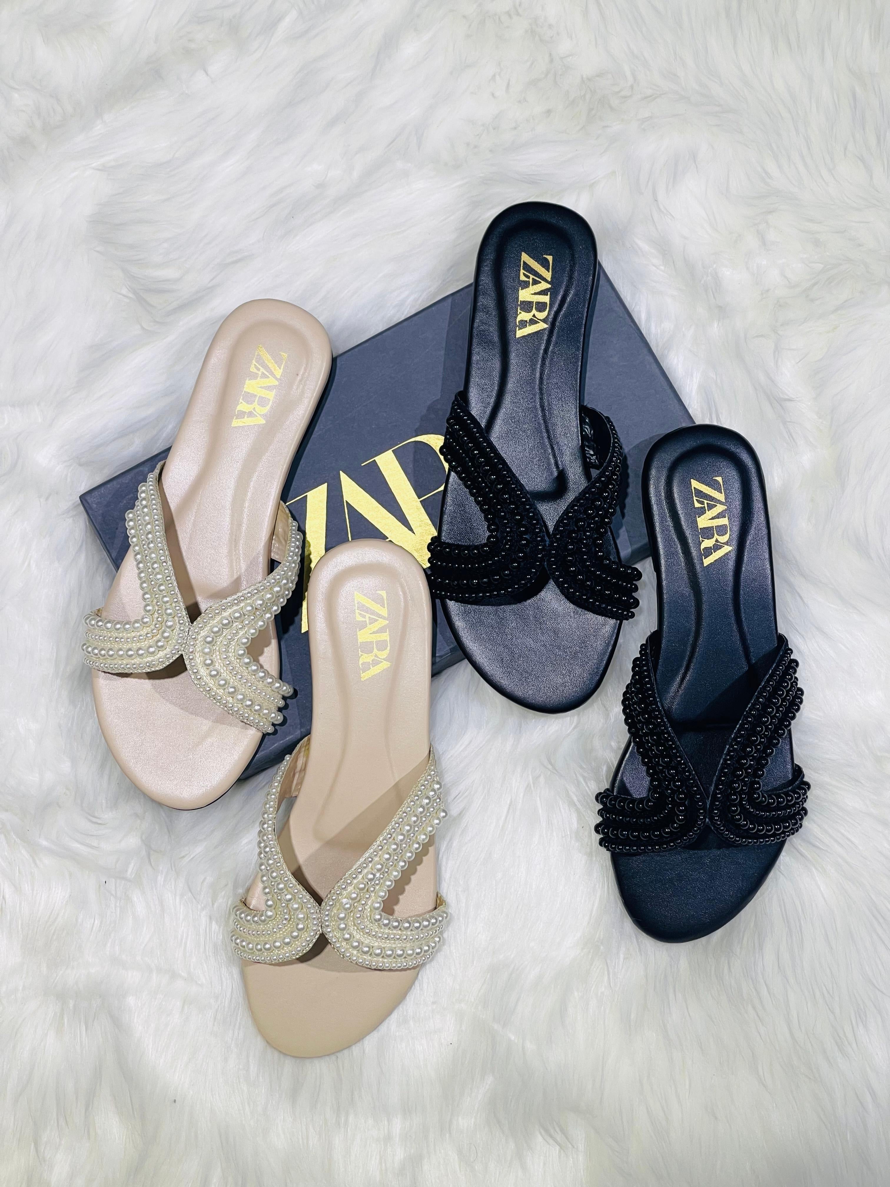 Zara Pearl Embroidered Flats