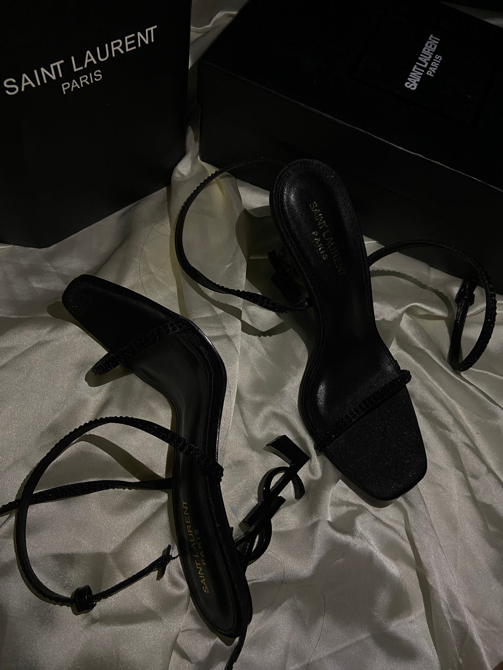 YSL-Inspired Black Ankle Strap Heels