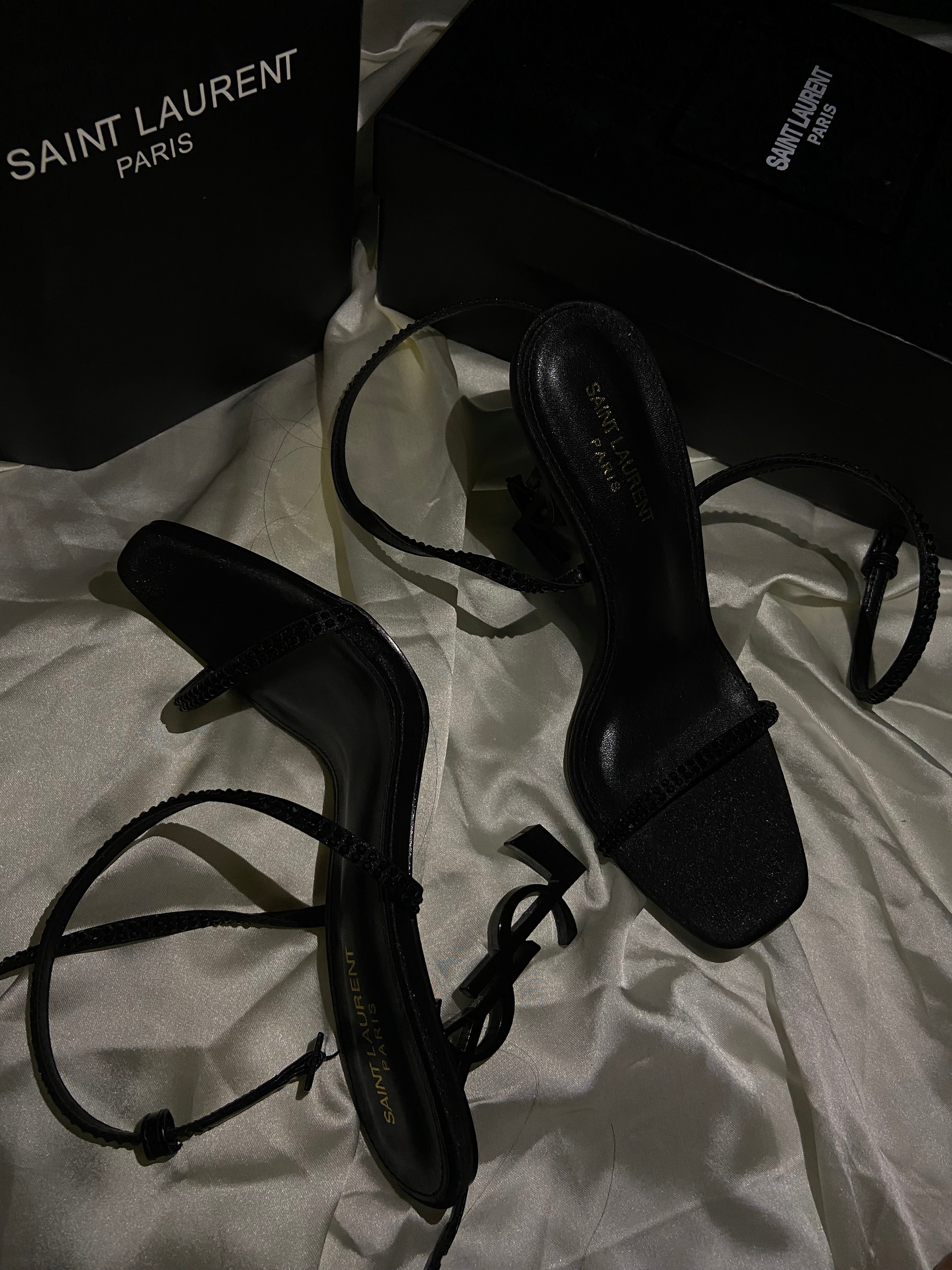 YSL-Inspired Black Ankle Strap Heels