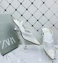 ZARA Crystal Embellished Satin Mule Heels